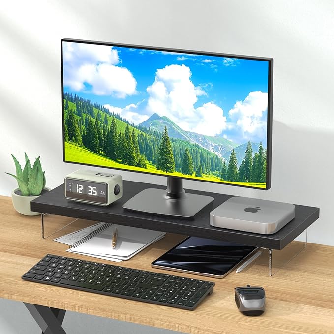 SSWOOD Monitor Stand Riser, Wood & Acrylic Computer Monitor Stand Desk Desktop - Image 2
