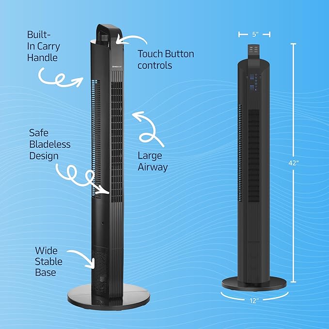 NEXAIR 42” Oscillating Tower Fan, 3 Speed Portable Fan Tower - Image 6