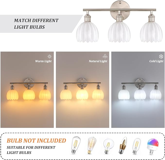 Shenmoyl Bathroom Light Fixtures, 3-Light Vanity Wall Light Over Mirror - Image 4