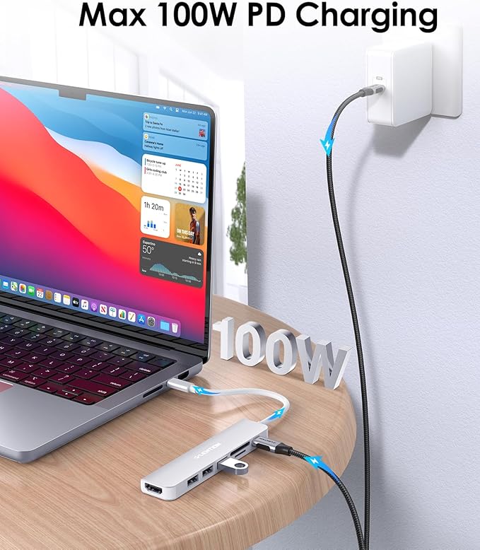 LENTION USB C Hub with 100W Charging, 4K HDMI, Dual Card Reader, USB 3.0 & 2.0 - Image 5