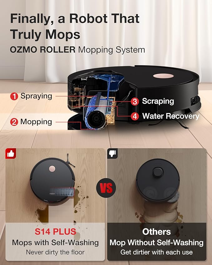 Yeedi S14 Plus Robot Vacuum and Mop, 000Pa Suction, OZMO Roller Mopping - Image 3