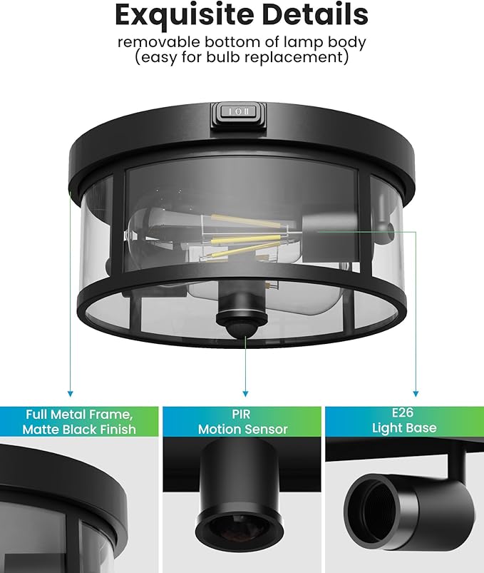 Outdoor Ceiling Light with Motion Sensor 9.3in - Image 9