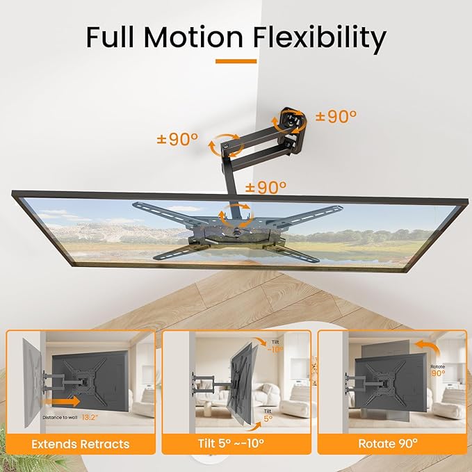 Full Motion TV Wall Mount for 23-55'' Flat & Curved TVs and Screen, Rotation - Image 3