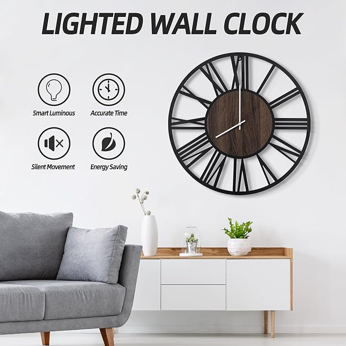 LEIKE Large Wall Clocks with Night Light Battery Operated, Silent Non Ticking - Image 7