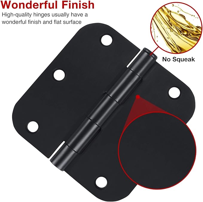 Rounded Door Hinges 3-1/2" x 3.5 inch, 5/8 Radius, Matte Black 3 ½ Inch 6 Pack - Image 2