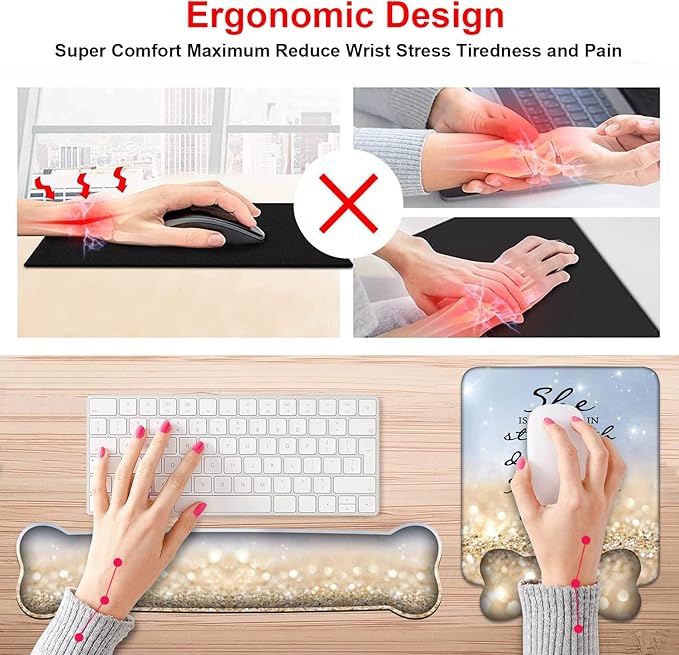 Wrist Rest Support Ergonomic Gel Mouse Pad & Memory Foam Keyboard Set, Non-Slip - Image 3