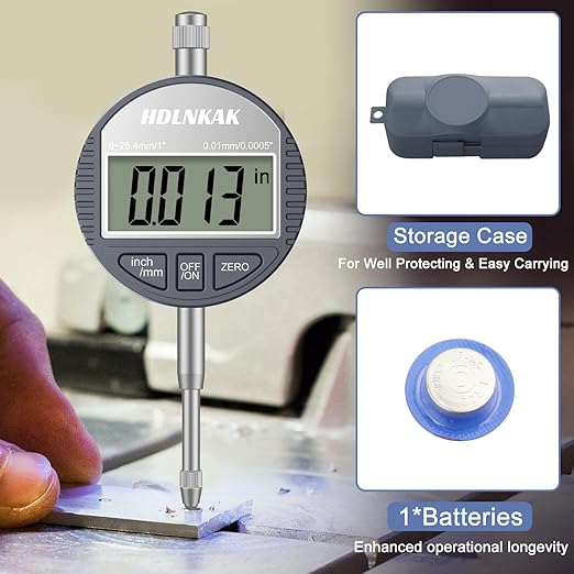 HDLNKAK Electronic Digital Dial Indicator Gauge Inch/Metric Conversion 0-1 - Image 5