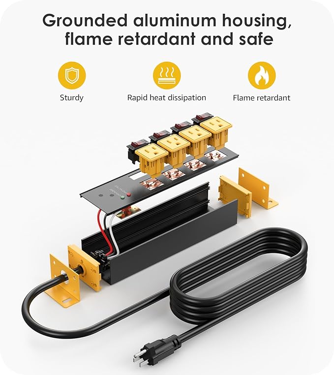 CCCEI 2PCS Heavy Duty Power Strip Surge Protector 20 AMP Individual Switches. - Image 5