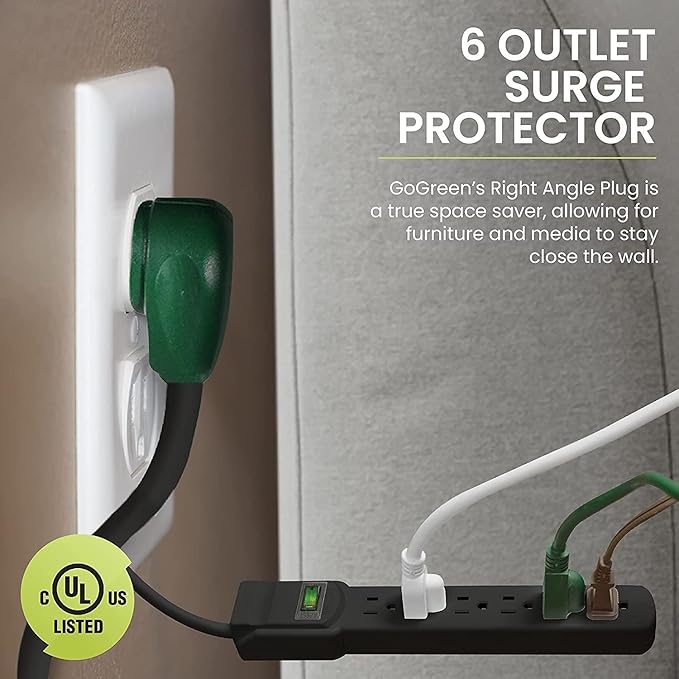 GoGreen Power Inc. 6 Outlet Surge Protector, 12FT Cord, 2 Pack - Image 3