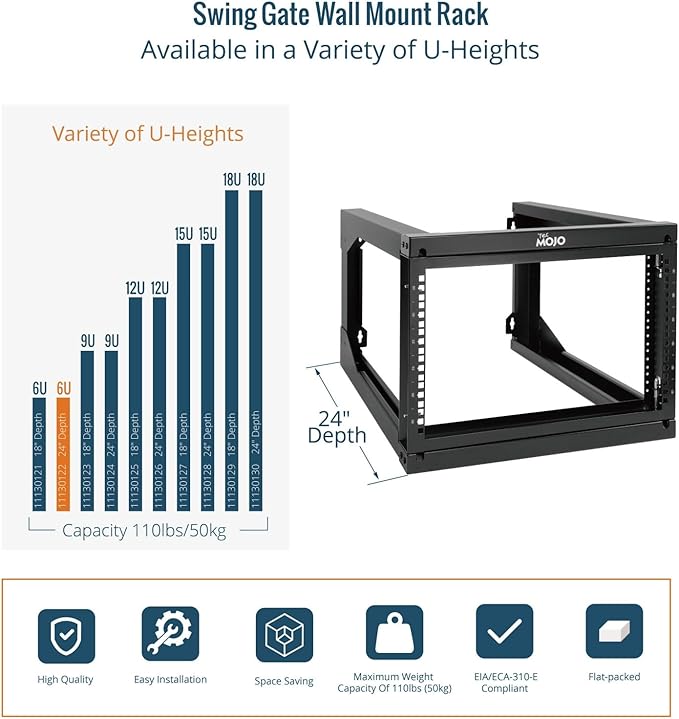 Tecmojo 6U Wall Mount Server Rack Swing Gate, 19in Computer/AV/Data/IT/Media - Image 5