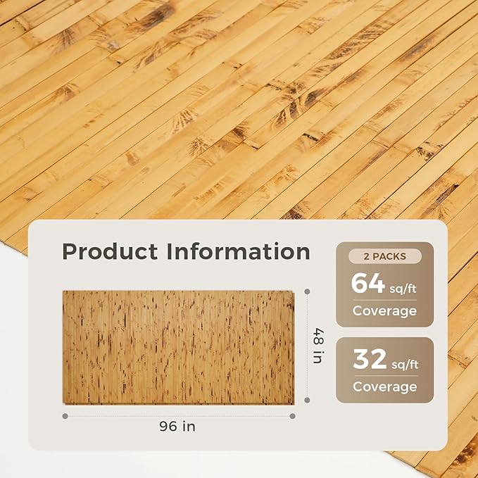 OUZUGIE 2 Pack 96x48 Inch Natural Bamboo Wall Panel – Yellow Burned Pole Wrap - Image 2