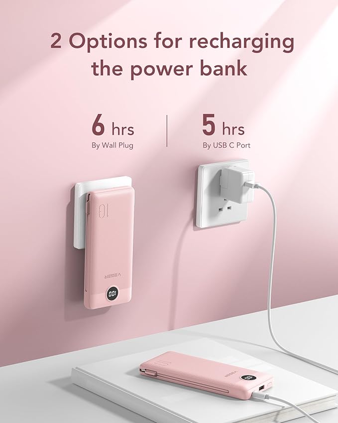 VEGER Portable Charger with Built-in AC Plug and Cables, All in One 10000mAh - Image 5