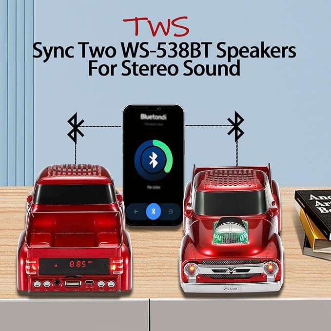 WSTER WS-538 Retro Pickup Truck Bluetooth Replica Speaker – Portable Wireless - Image 4