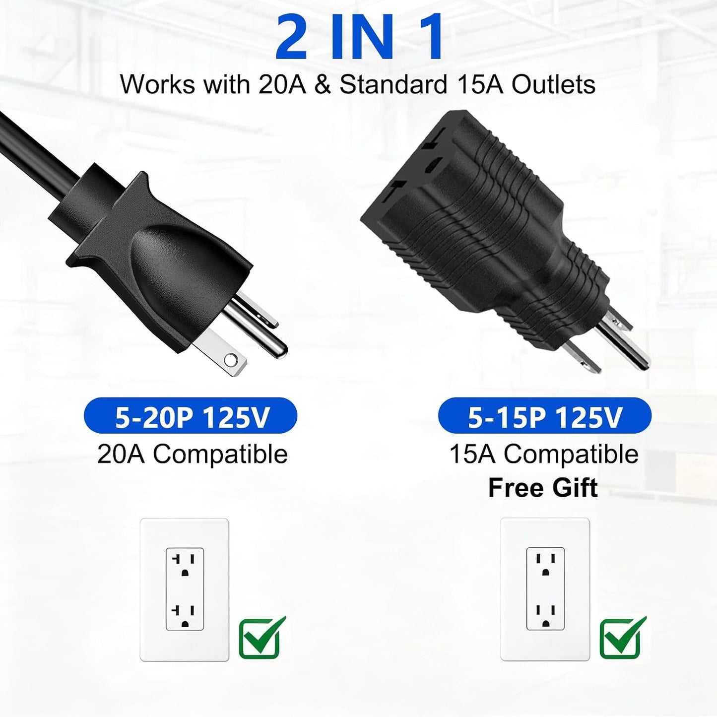 Heavy Duty Power Strip 20 Amp, 12 Gauge Surge Protector, 6FT | 2500W Extension Cord with Multiple Outlets，8 Ports Wall Mount for Garage, Workshop, Shop，Industrial