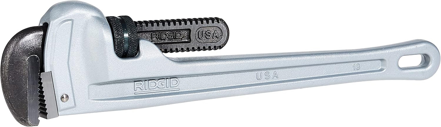 RIDGID 31105, 31100, & 31095 Aluminum Straight Pipe Wrenches; 18-inch & 14-inch, Silver