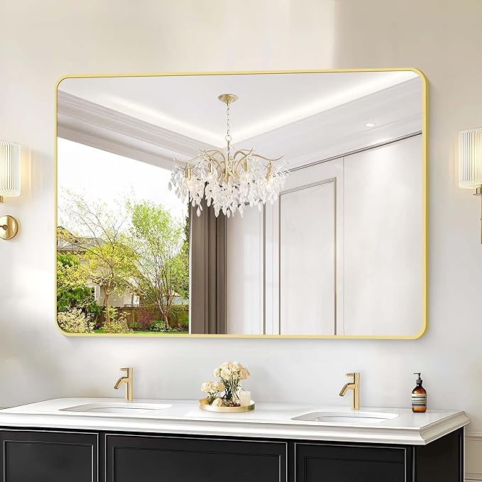 55"x36" Gold Bathroom Mirror, Large Rectangle Mirror, Rectangular Wall Mirror - Image 2
