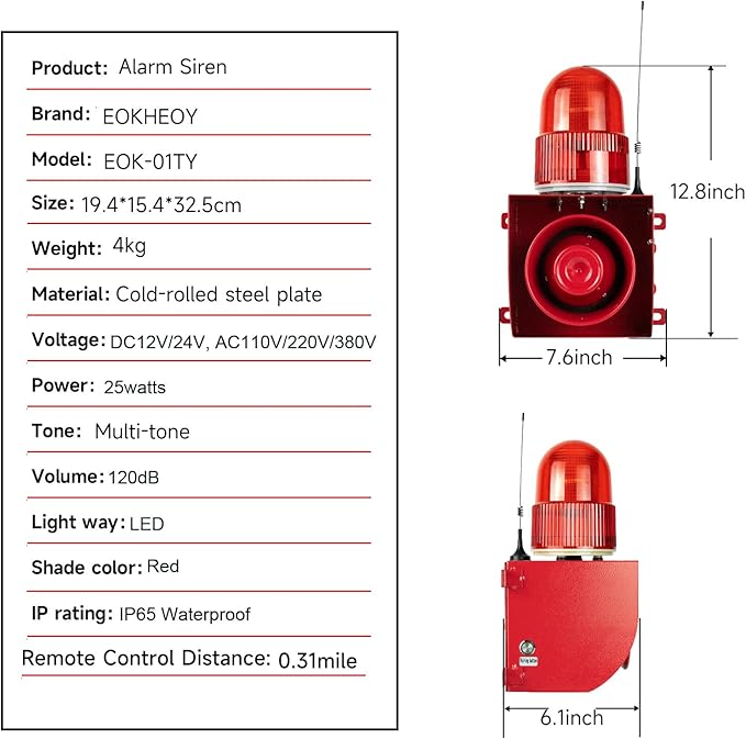 EOKHEOY Outdoor Security Siren Alarm 1.24 Mile Range Wireless 120dB Loud - Image 8