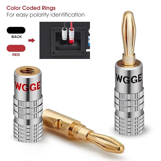 WGGE WG-009 Banana Plugs Audio Jack Connector, 24k Gold Dual Screw Lock Speaker - Image 4