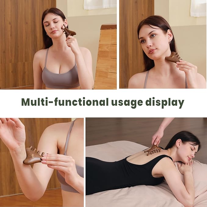 4-in-1 Wooden Gua Sha Facial Tools & Hair Detangler Brush Set – Manual Guasha - Image 4