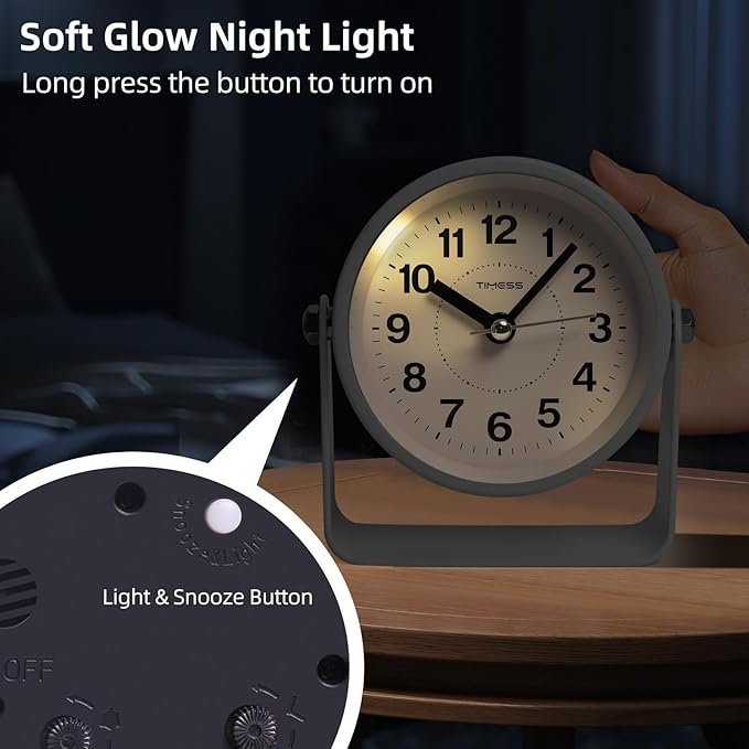 TIMESS Analog Alarm Clock, Silent Non-Ticking Quartz Movement, Battery-Operated - Image 5