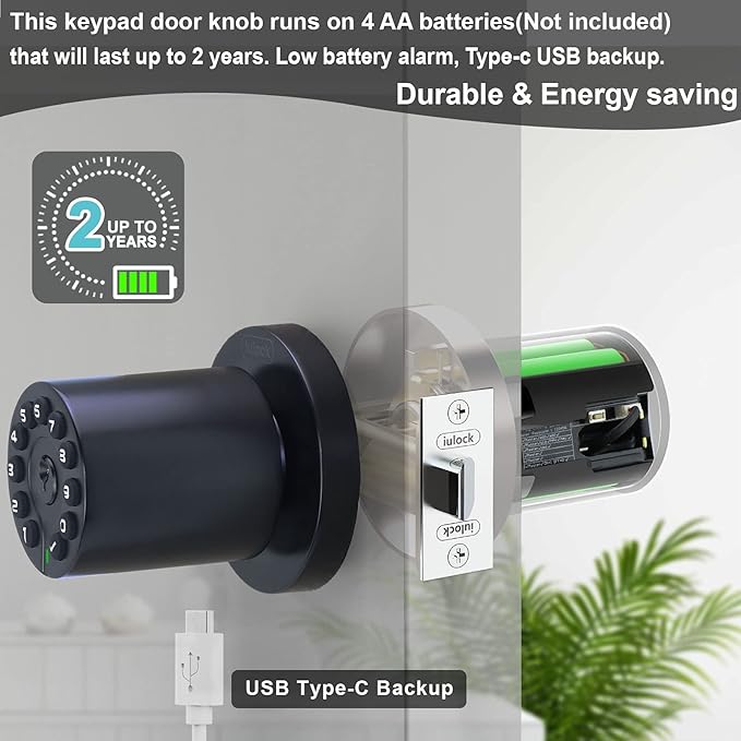 iulock IU-20 Code Door Lock, Electronic Door Knob - Image 5