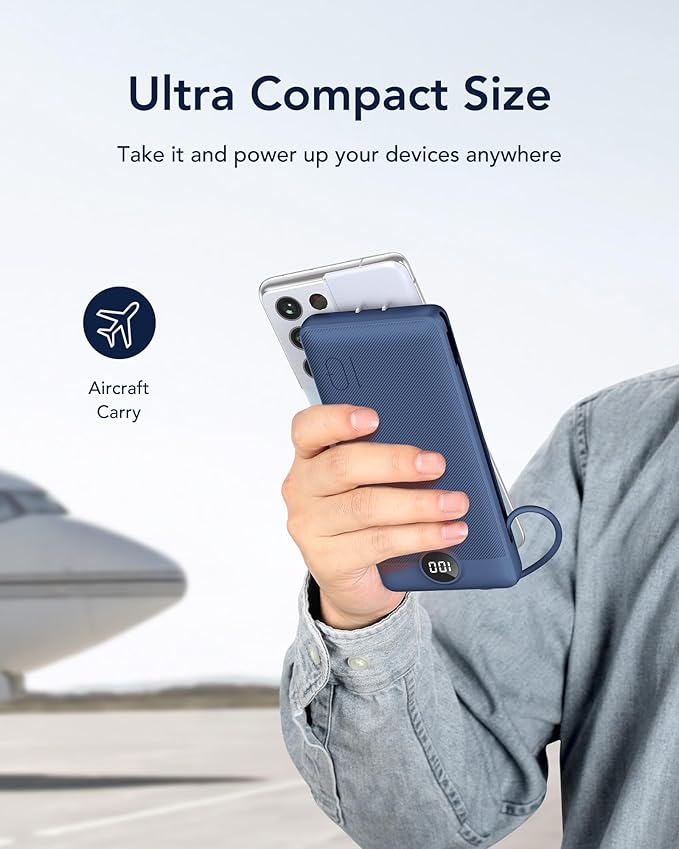 VEGER Portable Charger with Built-in AC Plug and Cables, All in One 10000mAh - Image 8