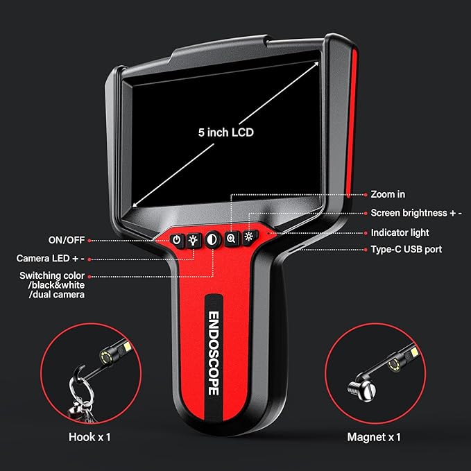 Endoscope Camera with Light: 5" Dual-Lens Inspection Borescope Camera - Image 6