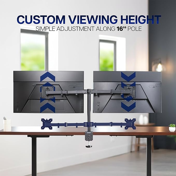 VIVO Dual Monitor Desk Mount, Heavy Duty Fully Adjustable Stand, Fits 2 LCD LED - Image 5