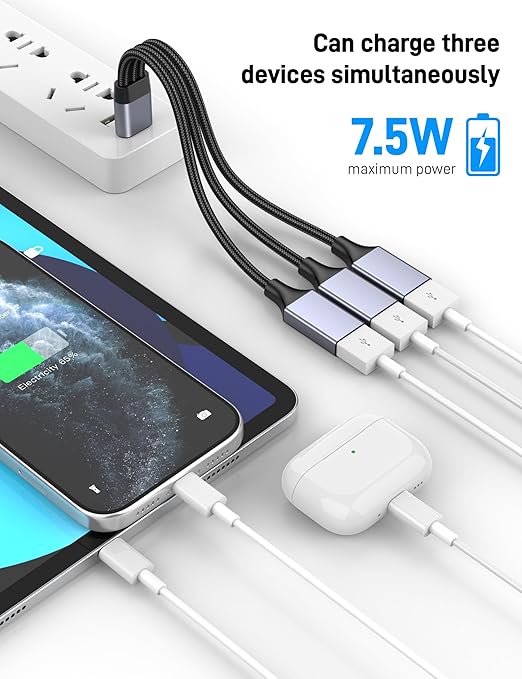 KAYQINHO USB Splitter 1 in 3 Out, USB A Male to 3 Female USBA Ysplitter - Image 3