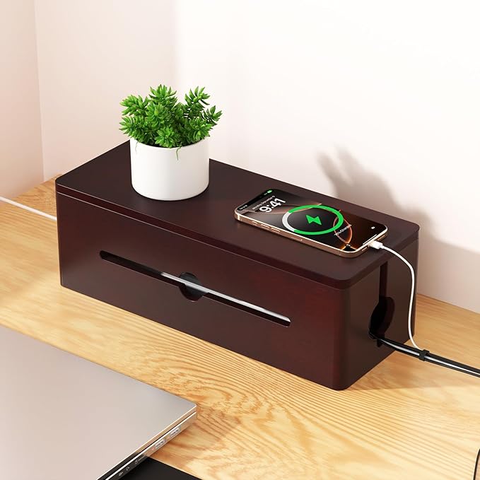 Cinati Large Cable Management Box, 15.8" Wooden Cable Organizer by Cinati