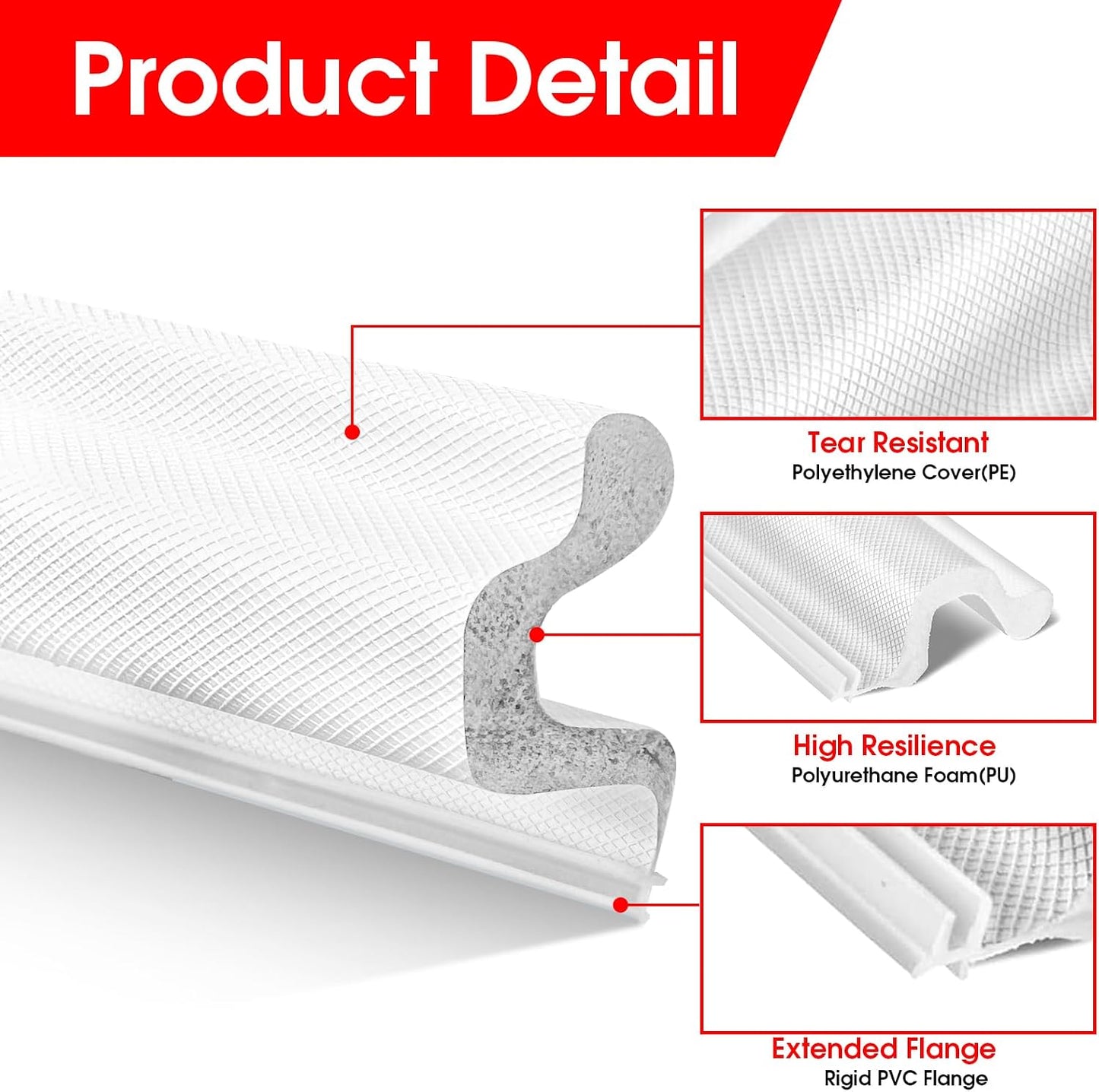 Extra Wide Kerf Door Weatherstripping for Door Frame Seal,New Upgrape V-Shaped Front Door Weather Stripping,Thicken Exterior Door Weatherstrip for Large Gap,White Soundproof Insulation Strip 26Ft