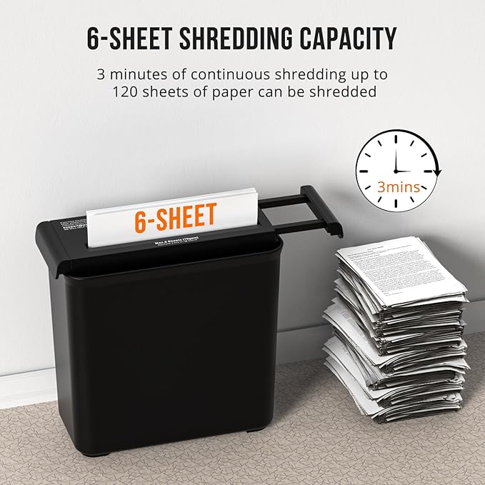 Suntiko Small Paper Shredder for Home, 6 Sheet Strip Cut Paper Shredder Without - Image 5