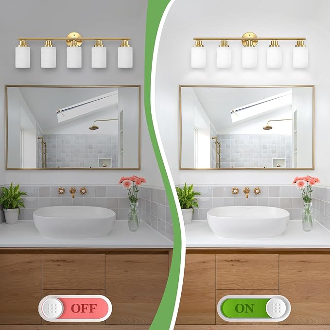 Guliaofo 5-Light Vanity Lights, Brushed Gold Bathroom Light Fixture - Image 5