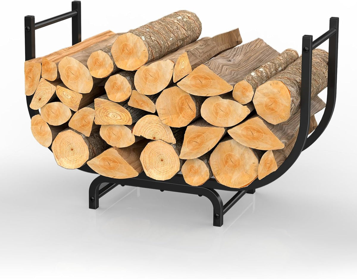 nananardoso curved firewood rack,32 inches powder coated wood, main product view