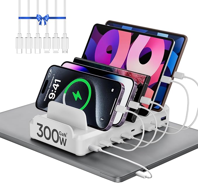 300W Charging Station for Multiple Devices, 8 Port Multi USB C Fast Charger by LcssioChargeFaster