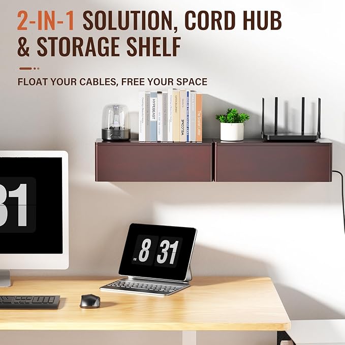 Cinati Large Cable Management Box, 15.8" Wooden Cable Organizer - Image 4