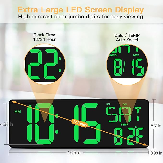 XREXS Large Digital Wall Clock - Image 2