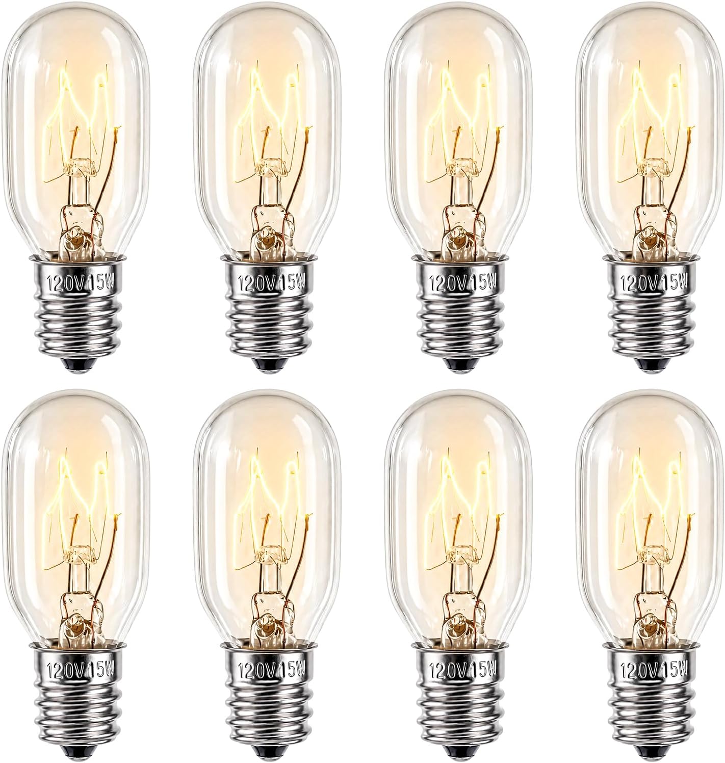 15W E12 Salt Lamp Bulb 120V 2700K Clear Glass Pack of 8 | T20 candelabra base bulbs fit salt lamps, wax warmers, night lights and bathroom lighting fixtures