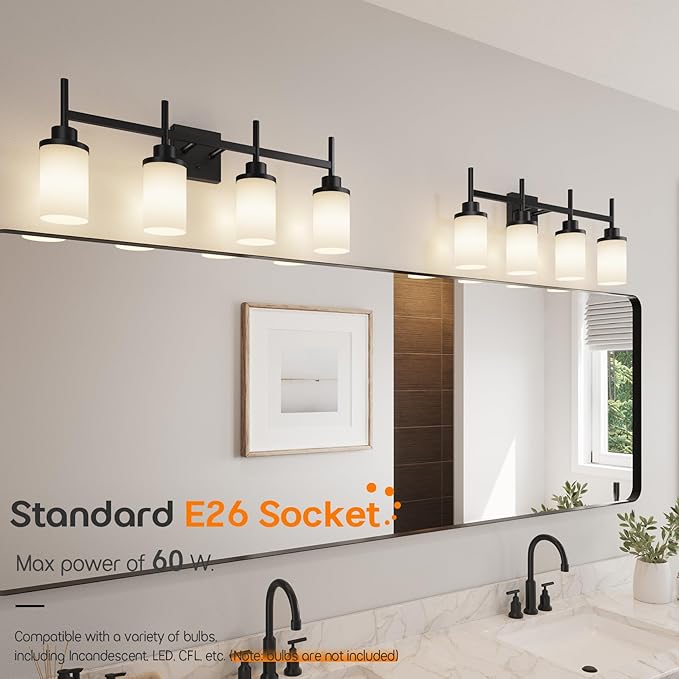 AONEON Wall Light Fixtures 4-Light Over Mirror, Matte Black Vanity Lights - Image 3