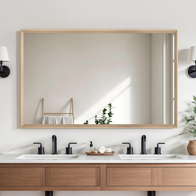 Oak Wood Effect Framed Wall Mirror, 30x48 Rectangle Mirror, Anti-desilvering by Ultrue