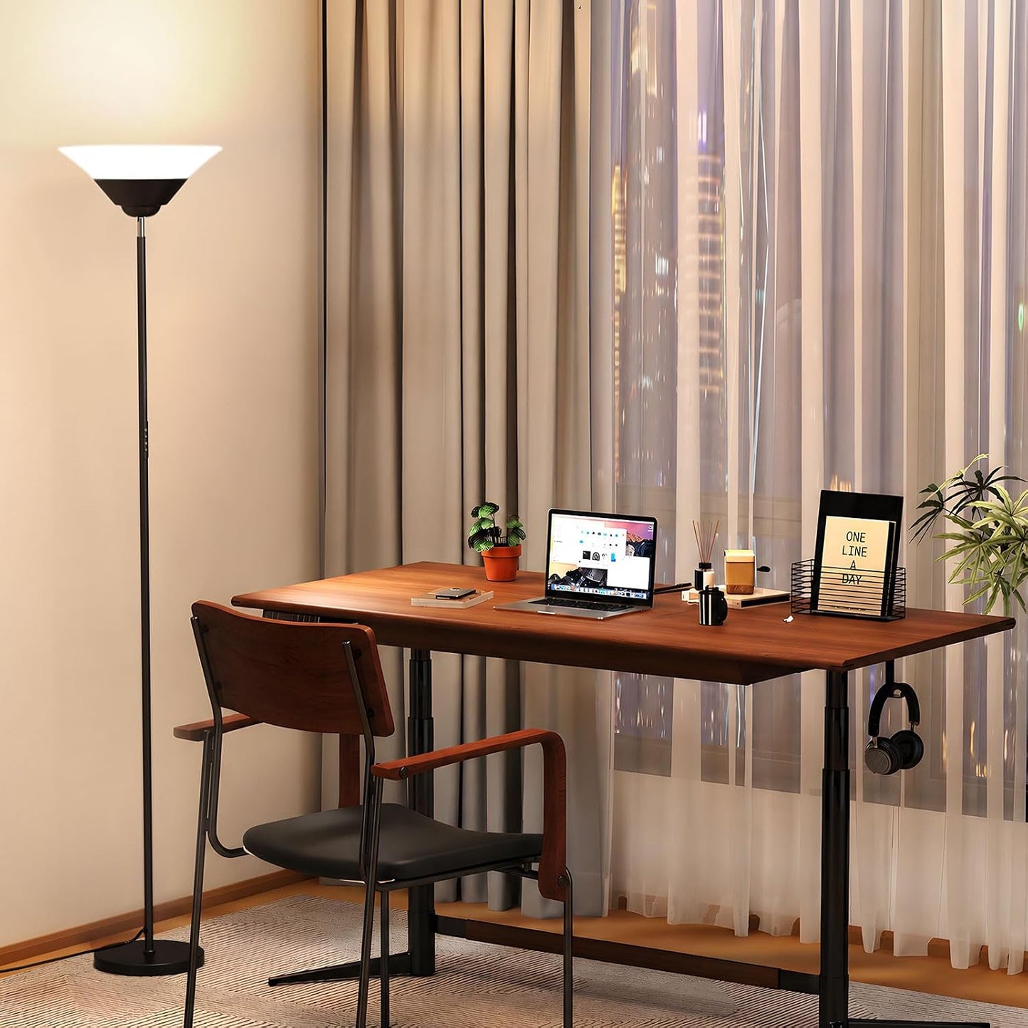 Torchiere Floor Lamp, 72 Inch 30W LED Standing Lamp, 1800LM, Stepless Dimmable, 3000K-6500K, Remote and Button Control, Modern Pole Light for Living Room Bedroom Office, Black