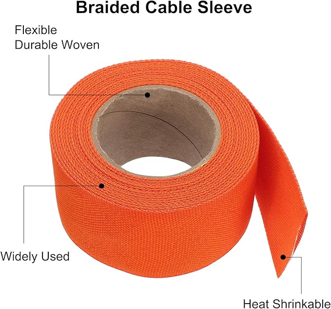MECCANIXITY Braided Cable Sleeves Heat Shrinkable Fabric Sleeving, 1 3/8" 16ft - Image 4