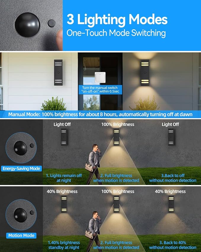 Zinola Motion Sensor Outdoor Lights, Modern Outdoor Wall Lights - Image 2
