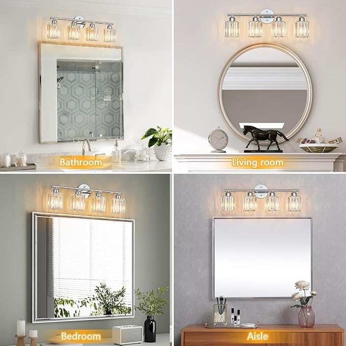 FDPBY Modern 4 Light Crystal Vanity Light, Chrome Vertical Bathroom Light - Image 4
