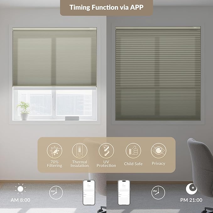 Boolegon No Drill Motorized Cellular Blinds - Image 4