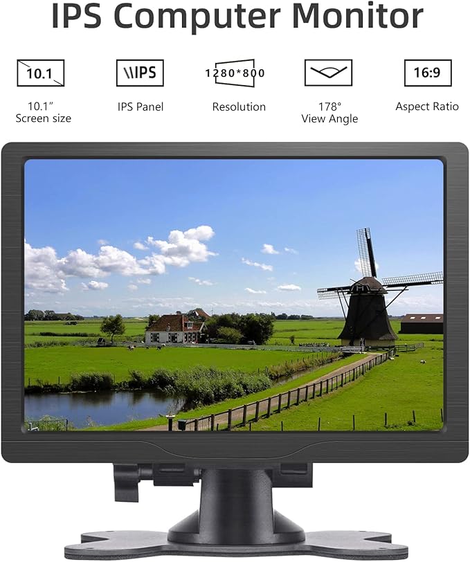 HMTECH 10.1 Inch HDMI Monitor 1280X800 Portable HD VGA Monitor LCD IPS Screen - Image 3