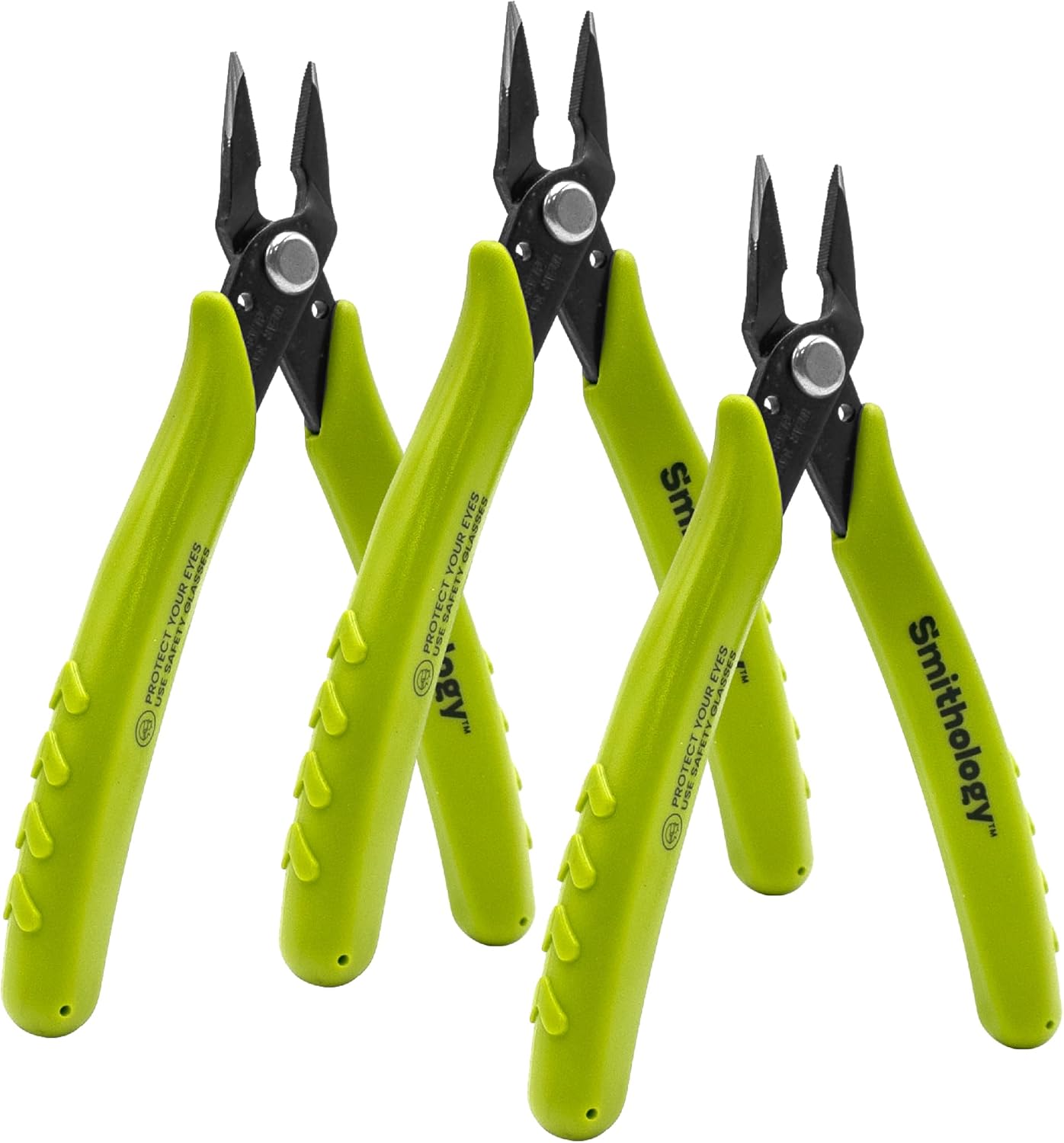Smithology Mini Needle Nose Pliers 3-Pack, 5.3" Long Nose, Serrated Jaws | Hidden Spring, Non-Slip Grip, Precision Tips — Electronics Repair, Jewelry, 3D Printing, Model Building, Beading, DIY Crafts