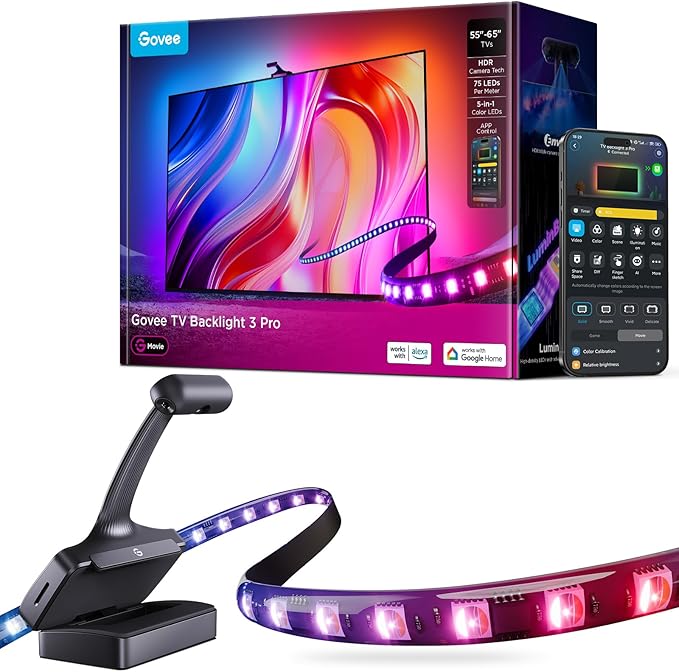 Govee TV Backlight 3 Pro with HDR Triple Camera, 11.8ft 5-in-1 RGBWWIC LED by Govee