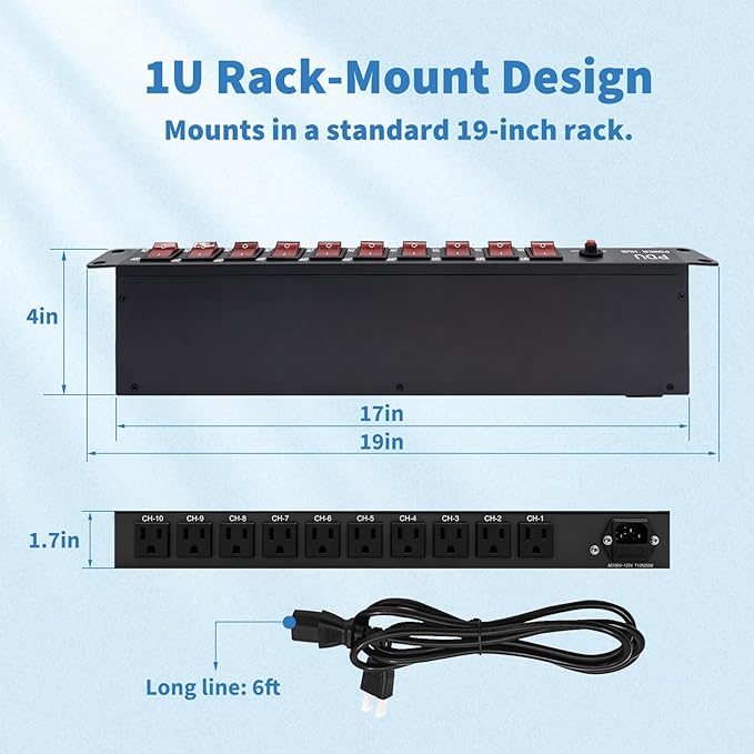 1U PDU Horizontal Rackmount Power Strip - Image 5