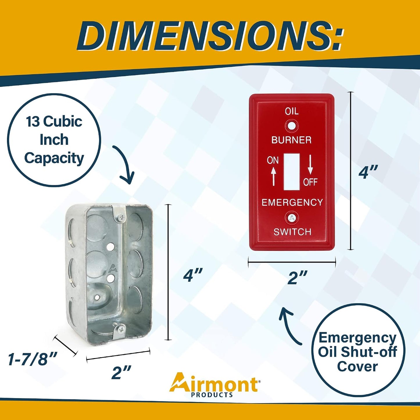 (Pack of Box and Cover) 4x2 Inch Utility Electrical Box, Outlet Box, Emergency Oil Shut-Off Toggle Switch Cover, Drawn Construction, Ten ½’’ Knockouts, Raised Ground, 1-7/8” Deep, 13 Cu. in. Capacity